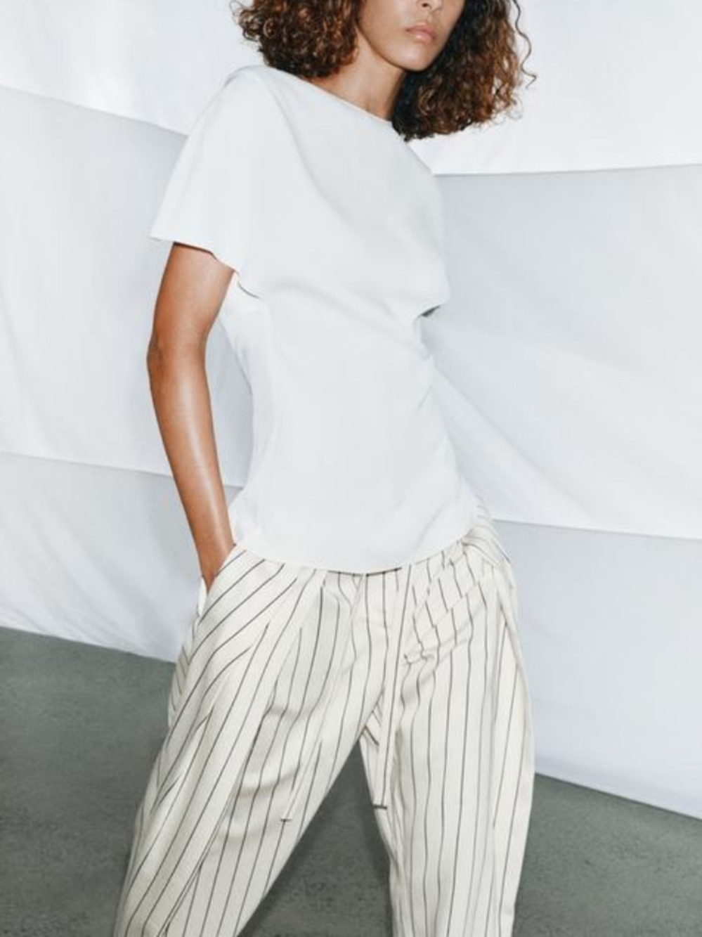 Zara White Short-Sleeve Crew Neck Top